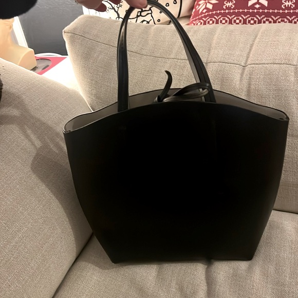 Zara Handbags - Zara Black Tote Tie Top with Inner Pouch A06